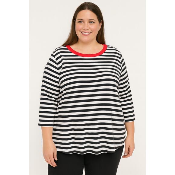 St. John's Bay Women's Black White Stripe Long Sleeve Tee Shirt Size 0X NWOT - Picture 1 of 5